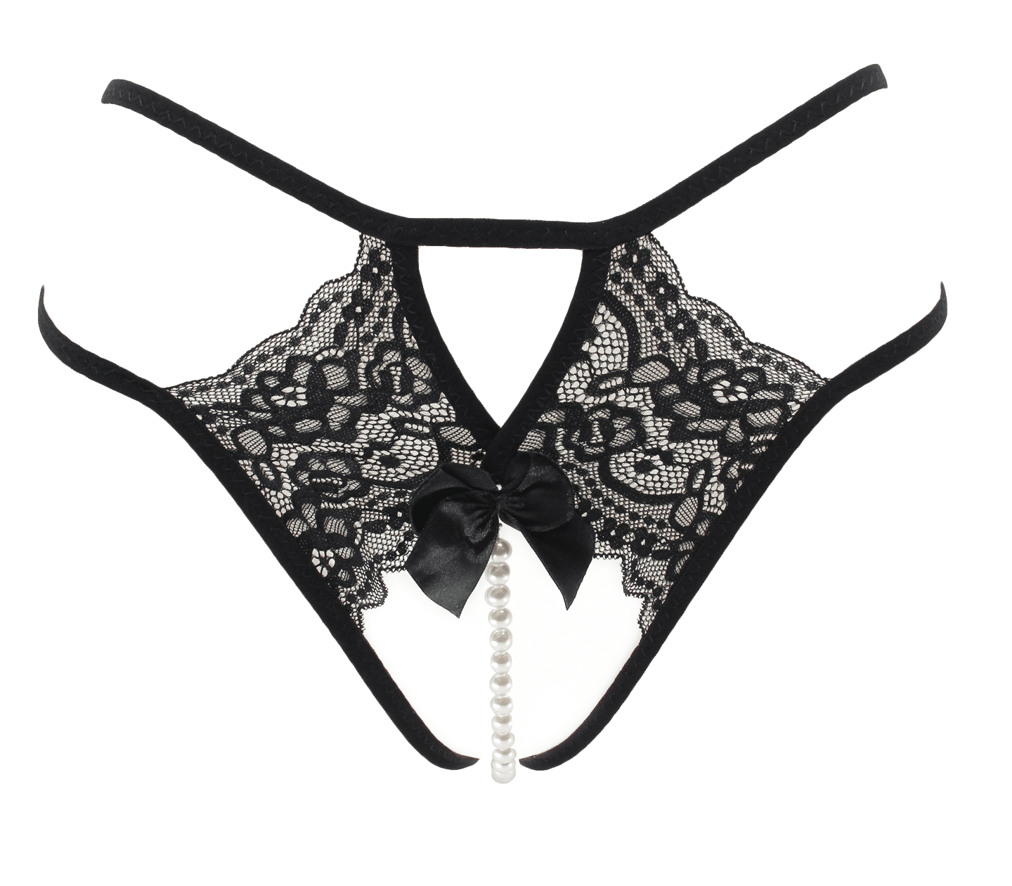 Love In Leather Crotchless Lace and Pearl Panties - G-Strings, Panties and Shorts