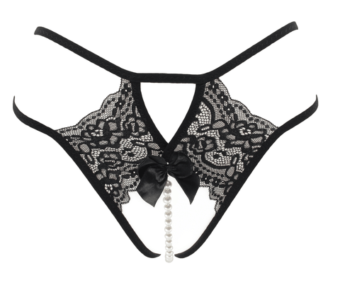 Love In Leather Crotchless Lace and Pearl Panties - G-Strings, Panties and Shorts