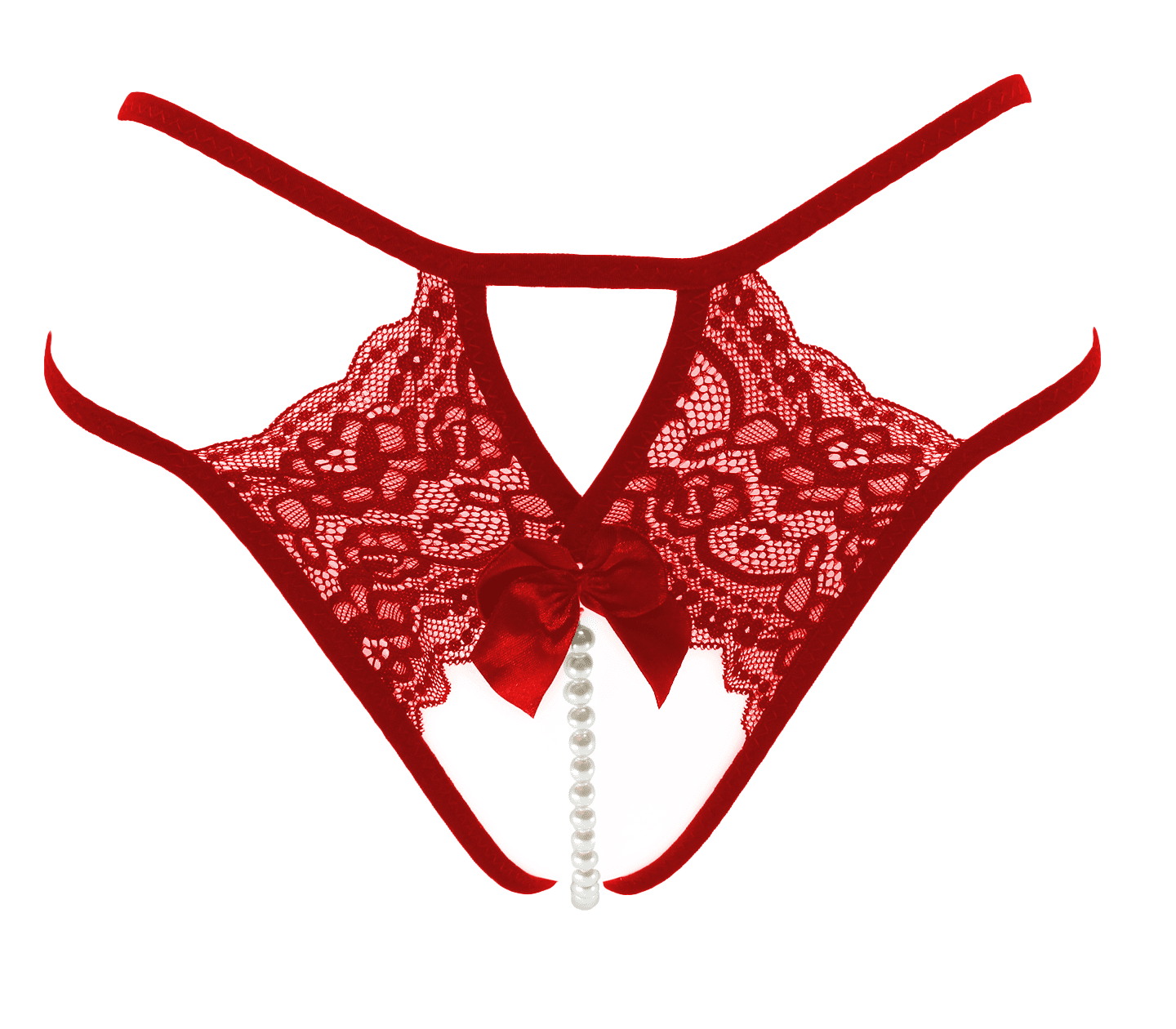 Love In Leather Crotchless Lace and Pearl Panties - G-Strings, Panties and Shorts