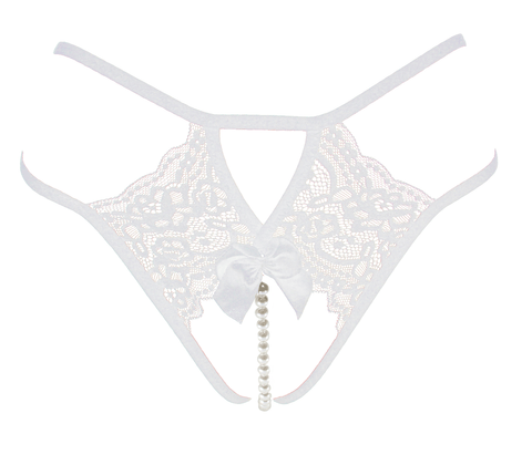 Love In Leather Crotchless Lace and Pearl Panties - G-Strings, Panties and Shorts