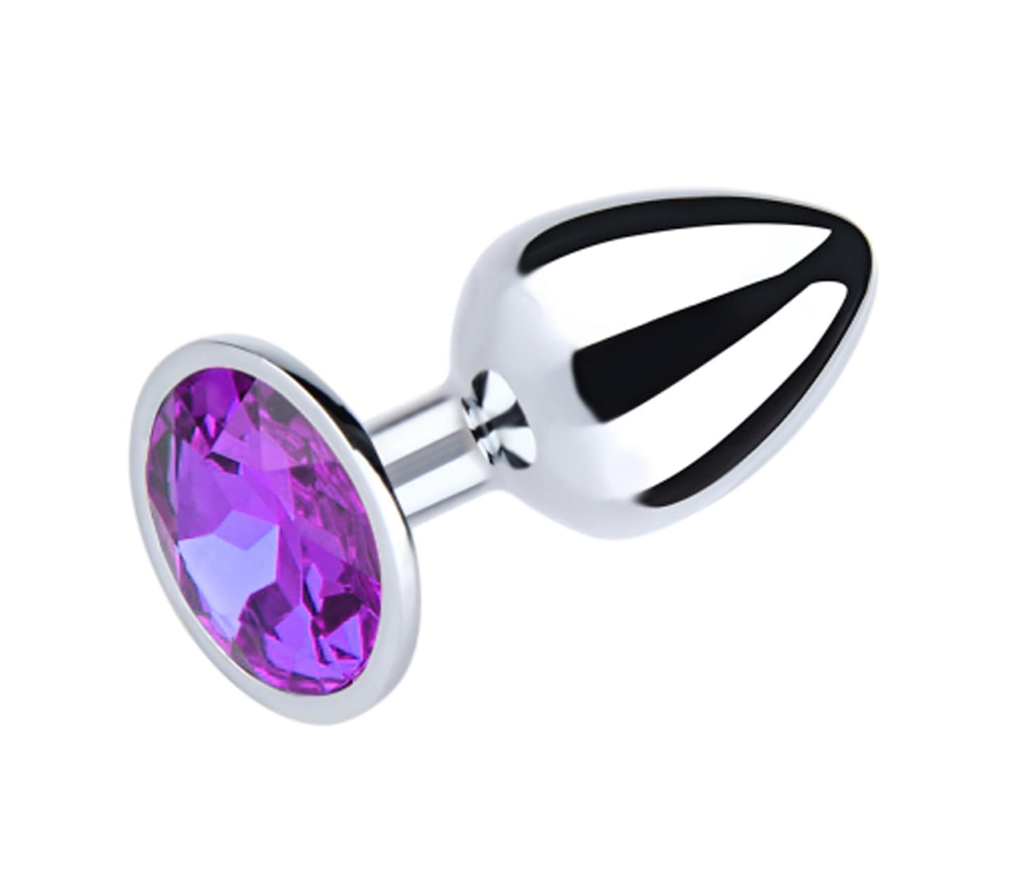 Love In Leather Metal Butt Plug With Round Gem Purple Small Butt Plugs