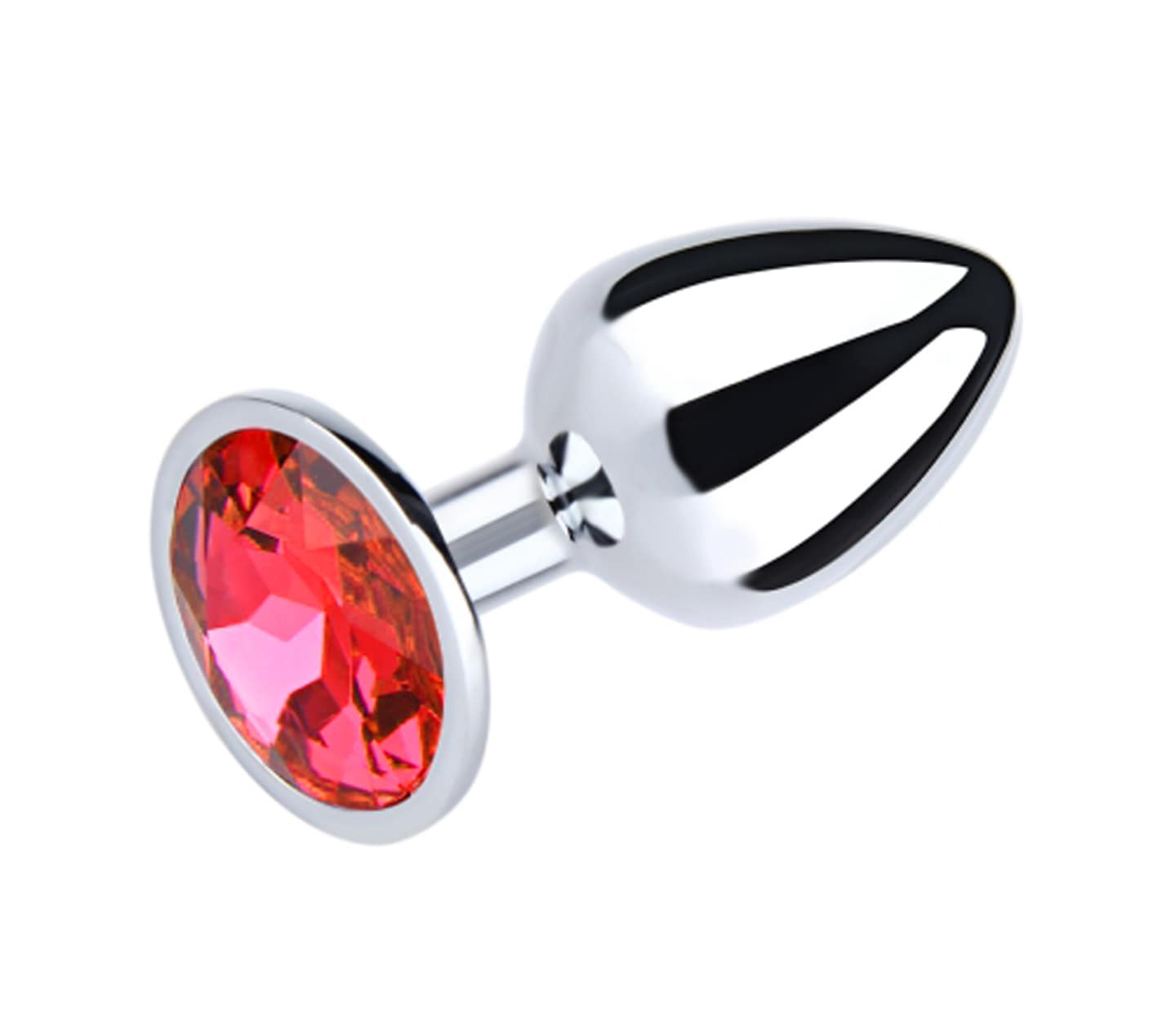 Love In Leather Metal Anal Plug With Round Gem Red Small Butt Plugs