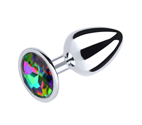 Love In Leather Round Gem Metal Butt Plug Pride/Rainbow - Butt Plugs
