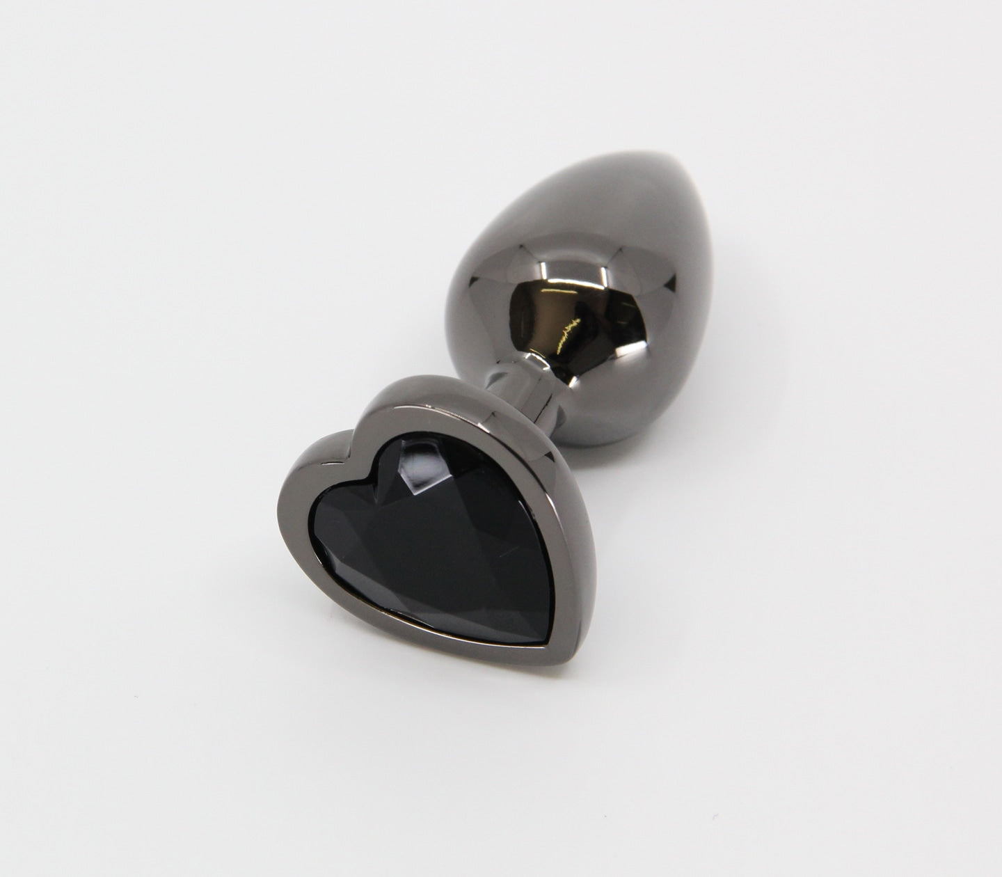 Love In Leather Metal Butt Plug With Heart Gem Gunmetal Black Small Black Chrome Butt Plugs