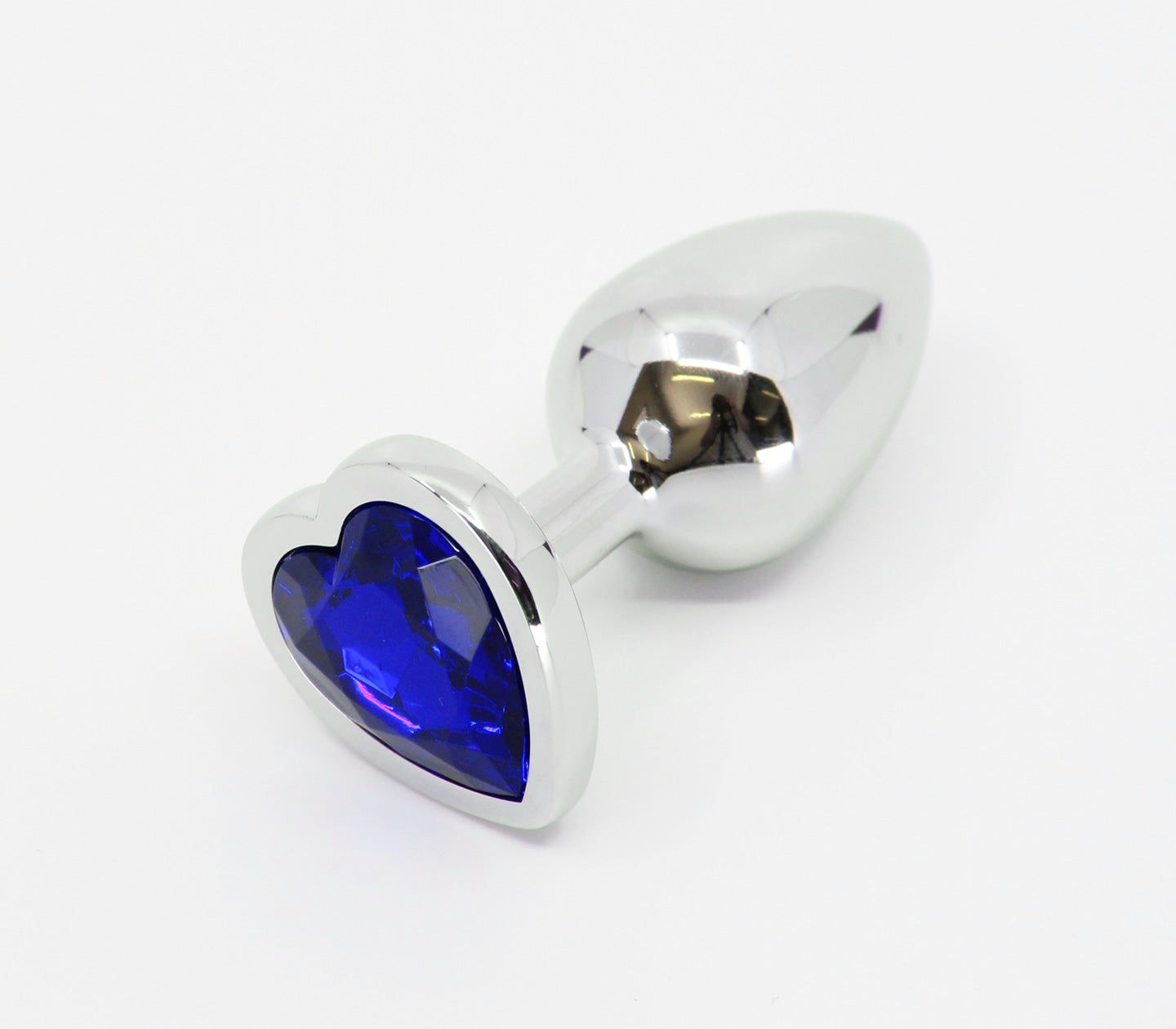 Love In Leather Metal Anal Plug With Heart Gem Blue Small Butt Plugs
