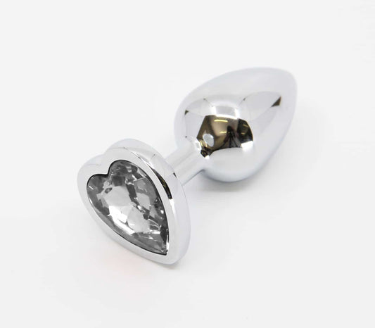 Love In Leather Metal Butt Plug With Heart Gem Large Clear Butt Plugs