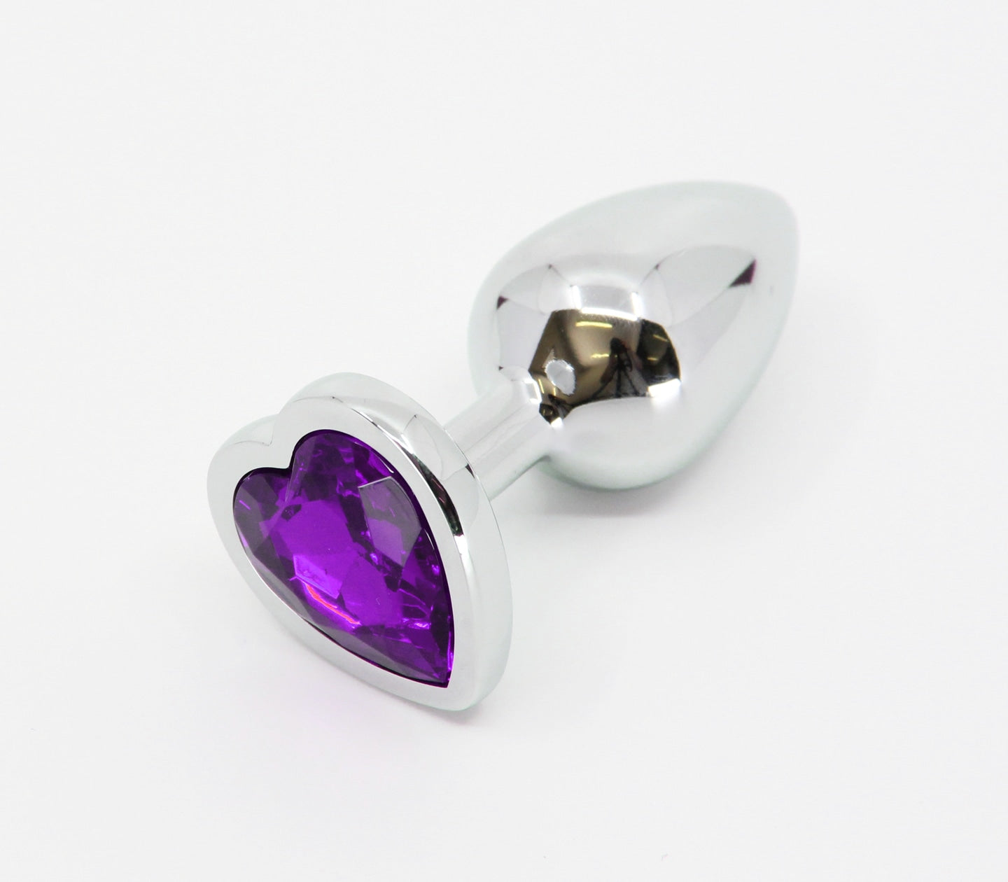 Love In Leather Metal Anal Plug With Heart Gem Purple Small Butt Plugs