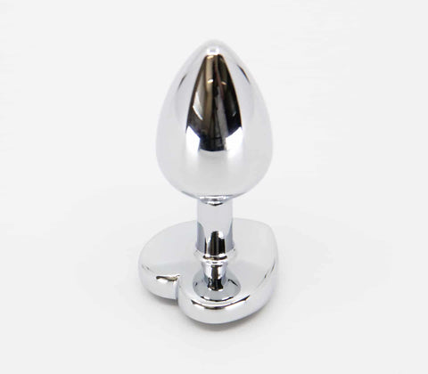 Love In Leather Metal Butt Plug With Heart Gem Large - Butt Plugs