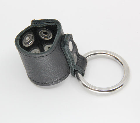 Love In Leather Steel Cock Ring With Ball Stretcher - Cock Rings
