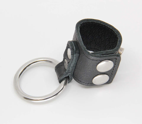 Love In Leather Steel Cock Ring With Ball Stretcher - Cock Rings