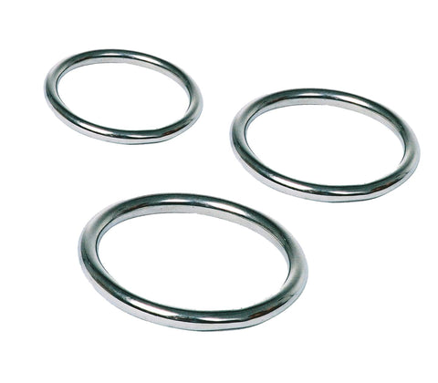 Love In Leather 3 Piece Stainless Steel Cock Ring - Steel Cock Rings