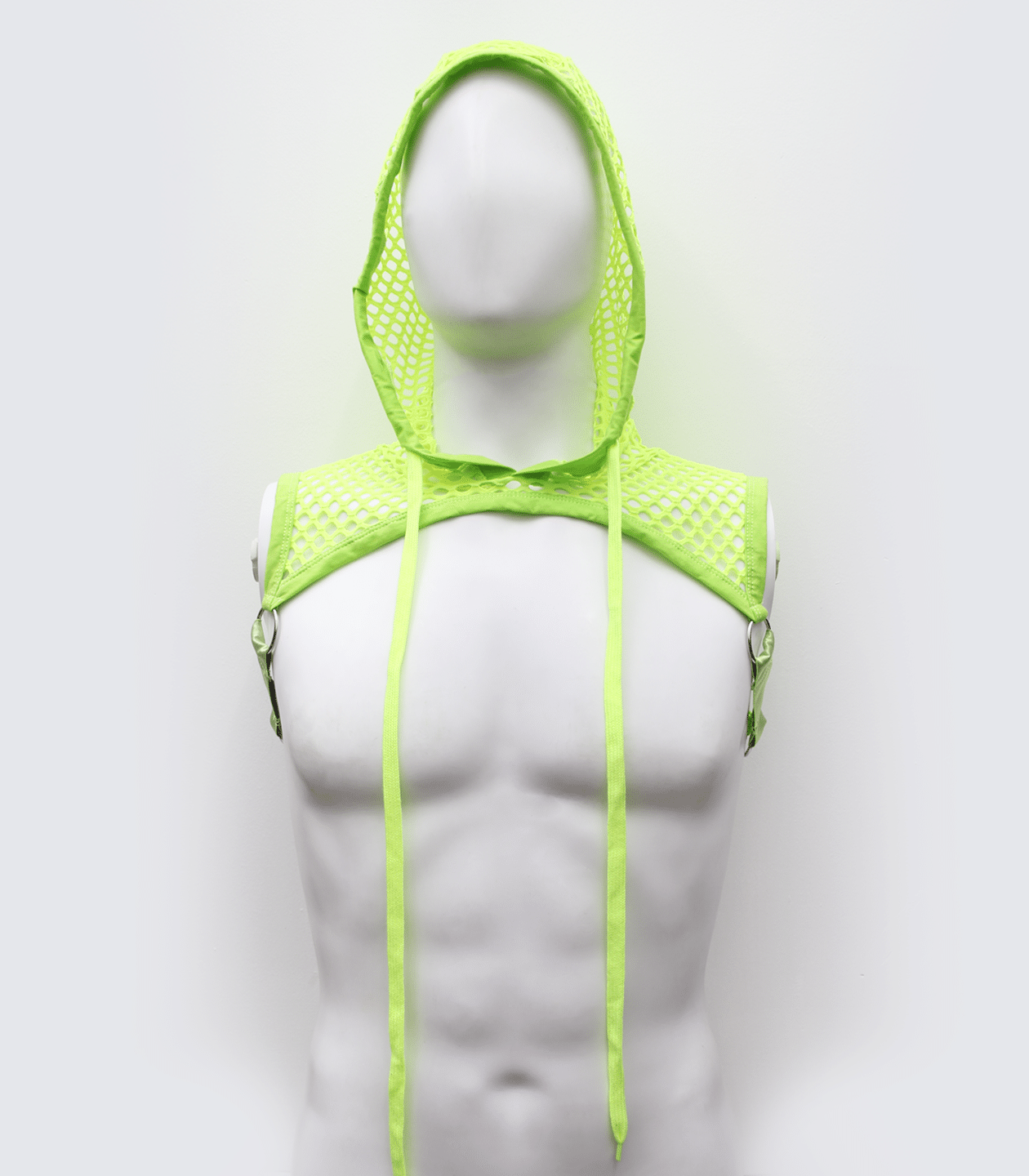 Love In Leather Mens Cropped Mesh Top with Hood Green His Fetish