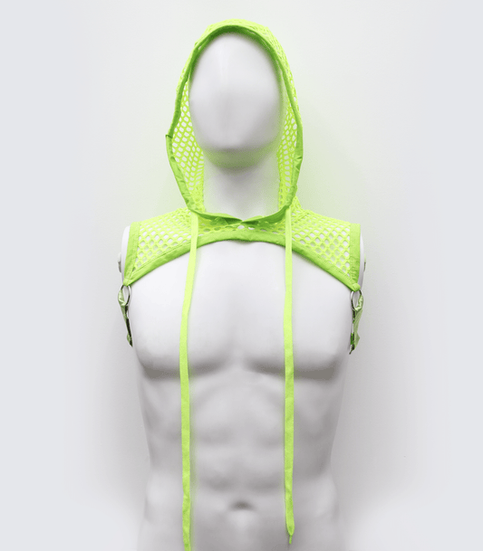 Love In Leather Mens Cropped Mesh Top with Hood Green His Fetish