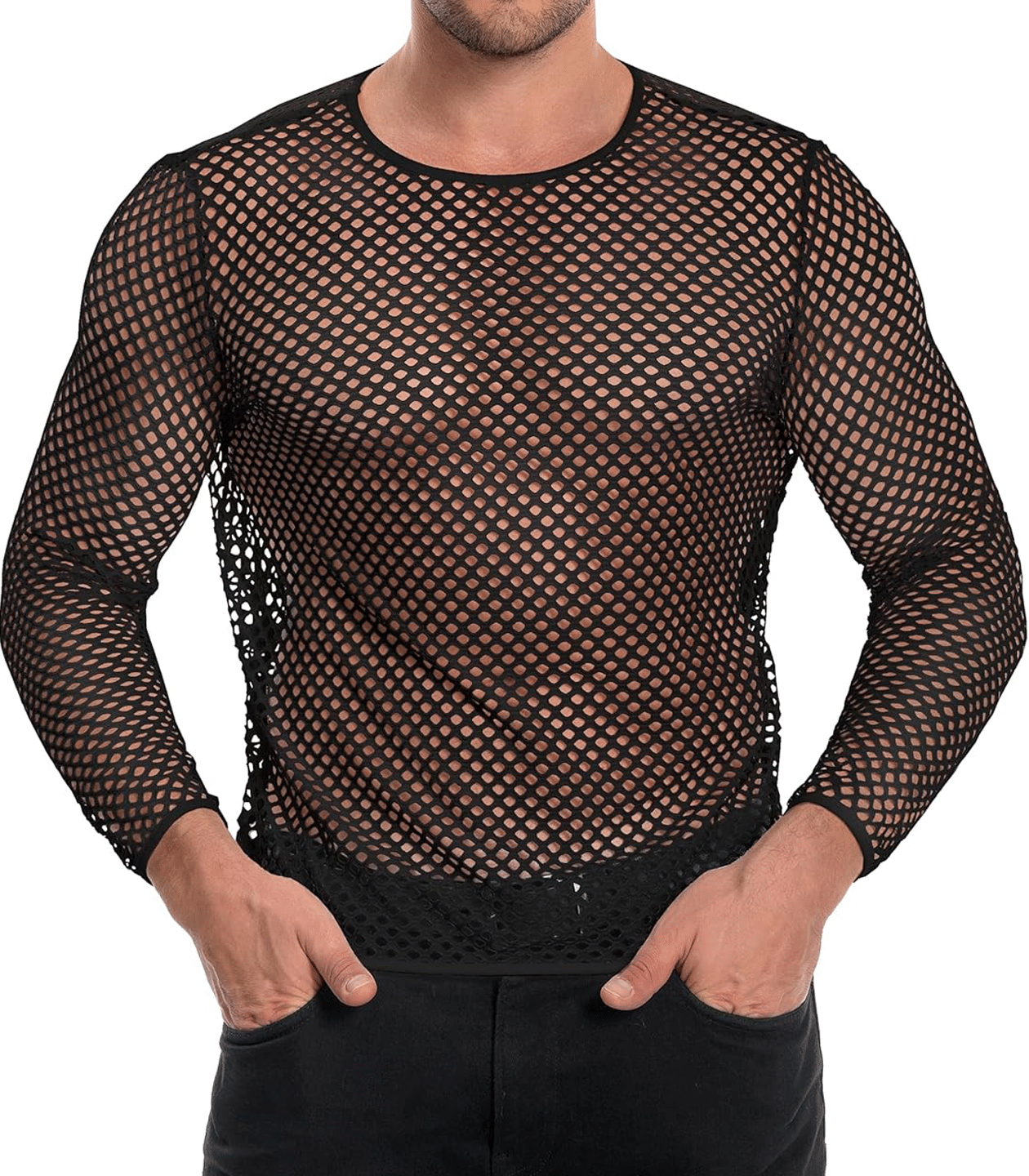 Love in Leather Mens Mesh Long Sleeve Shirt Black - His Fetish