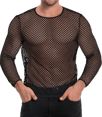 Love in Leather Mens Mesh Long Sleeve Shirt Black - His Fetish