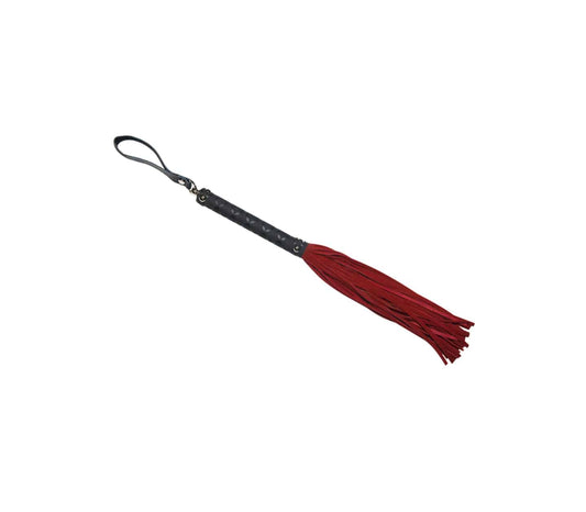 Love In Leather BDSM Flogger with Latex Detail Handle Red Whips And Crops