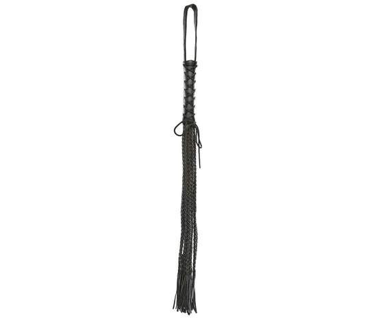 Love In Leather Long Flogger With Corseted Handle Black Whips And Crops