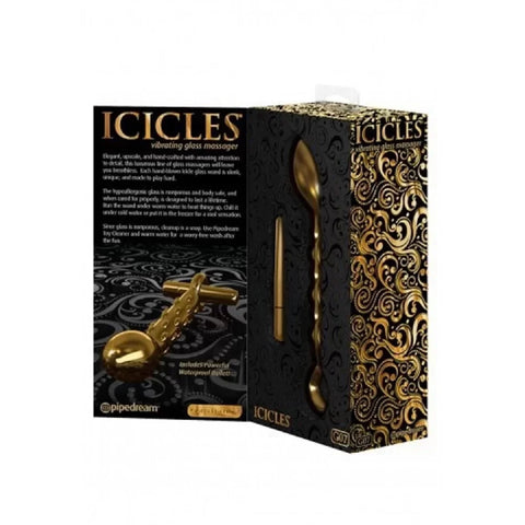 Pipedream Icicles Gold Edition G07 Glass P-Spot Vibrator - Glass Sex Toys