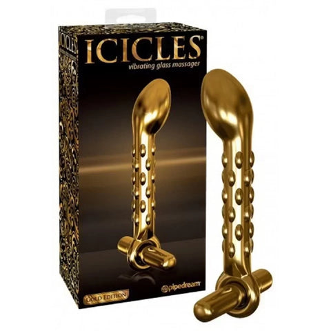 Pipedream Icicles Gold Edition G07 Glass P-Spot Vibrator - Glass Sex Toys