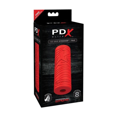 PDX Elite EZ Grip Squeezable Male Stroker Red - Masturbators and Strokers