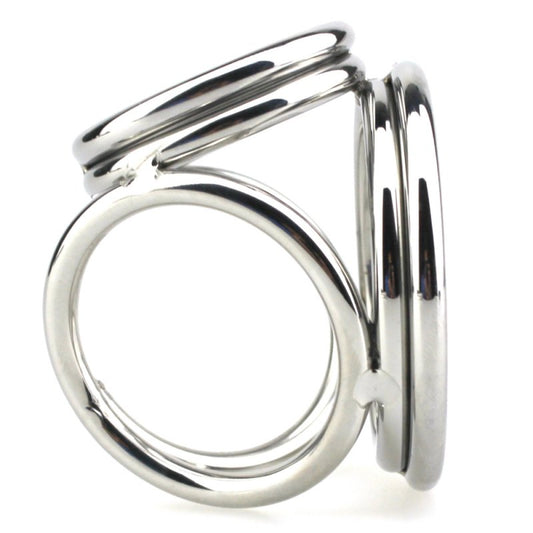 BDStyle Stainless Steel Quad 4 Ring Cock and Ball Cage - Steel Cock Rings