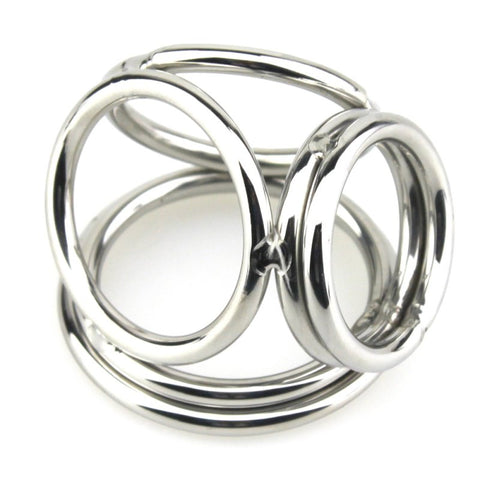 BDStyle Stainless Steel Quad 4 Ring Cock and Ball Cage - Steel Cock Rings