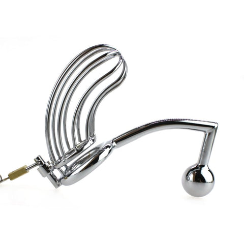 Hell's Couture The Bird Cage Male Chastity Device With Anal Intruder - Male Chastity