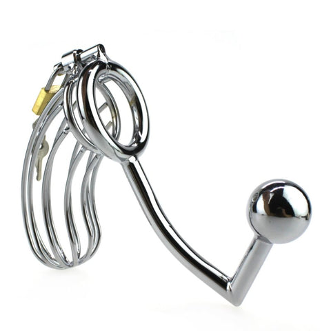 Hell's Couture The Bird Cage Male Chastity Device With Anal Intruder - Male Chastity