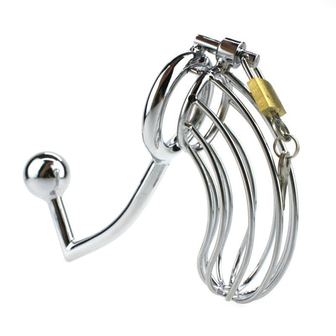 Hell's Couture The Bird Cage Male Chastity Device With Anal Intruder - Male Chastity