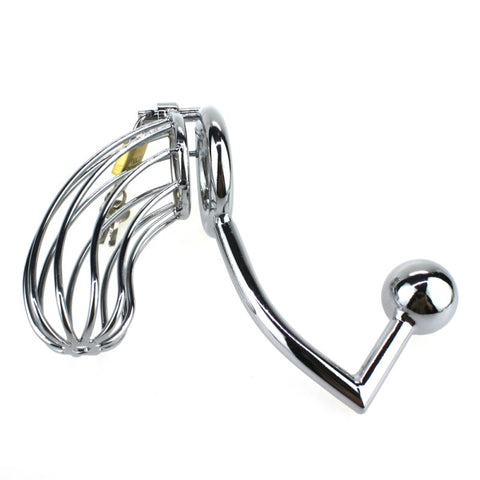 Hell's Couture The Bird Cage Male Chastity Device With Anal Intruder - Male Chastity