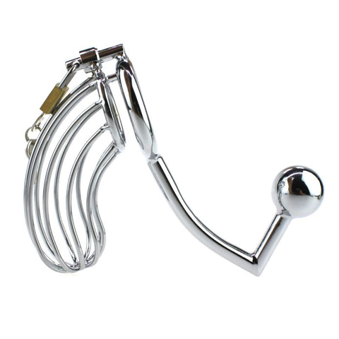 Hell's Couture The Bird Cage Male Chastity Device With Anal Intruder - Male Chastity