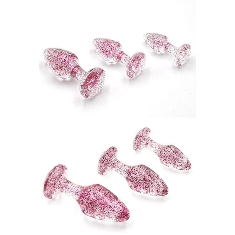 Adam and Eve Glitter Gem 3 Piece Butt Plug Set Pink Butt Plugs