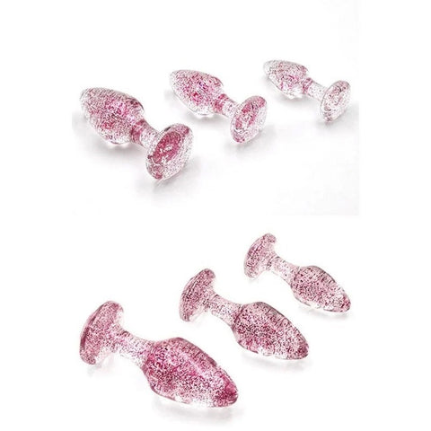 Adam and Eve Glitter Gem 3 Piece Butt Plug Set Pink - Butt Plugs