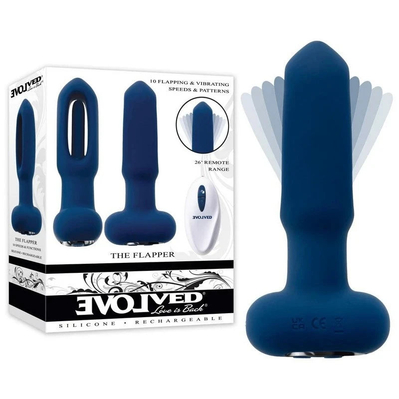 Evolved THE FLAPPER Vibrating and Flapping Butt Plug with Remote Blue Butt Plugs