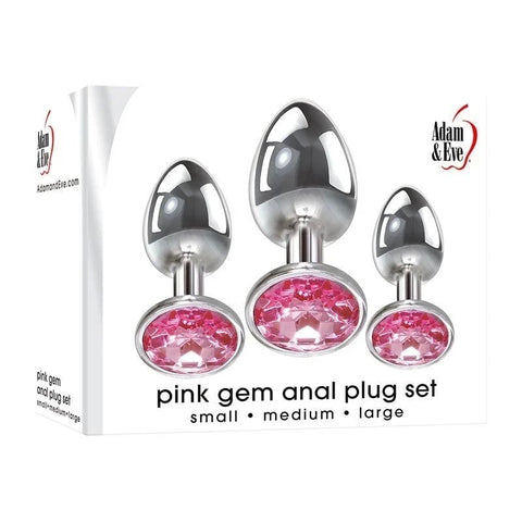 Adam and Eve Pink Gem 3 Sizes Metallic Anal Plug Set - Butt Plugs