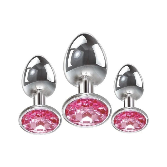 Adam and Eve Pink Gem 3 Sizes Metallic Anal Plug Set - Butt Plugs