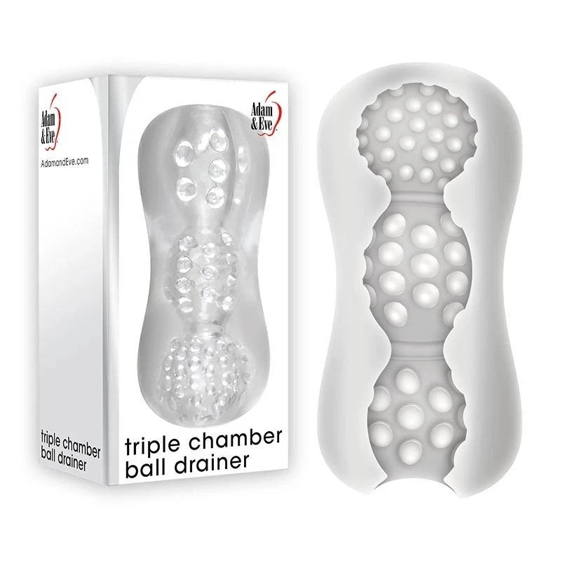 Adam and Eve Triple Chamber Ball Drainer Male Masturbator Sleeve Clear Masturbators and Strokers