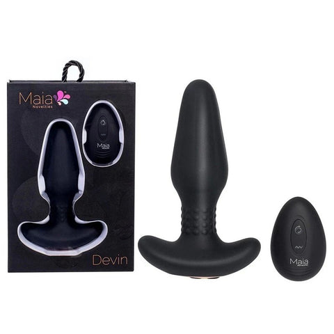 Maia DEVIN USB Rechargeable Vibrating Butt Plug Black - Butt Plugs