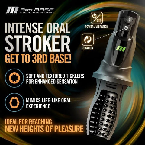 Blush Novelties M For Men 3rd Base Vibrating & Rotating Auto Stroker Black - Masturbators and Strokers