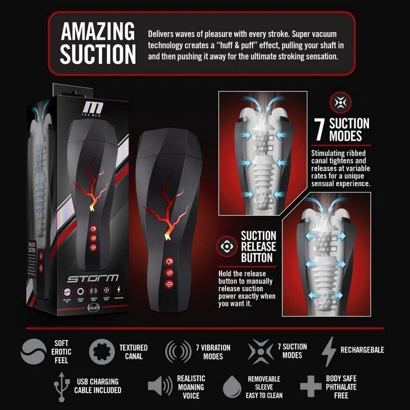Blush Novelties M For Men Storm Milking & Vibrating Auto Mens Masturbator Masturbators and Strokers