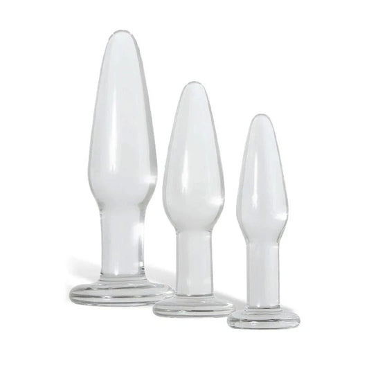 Adam and Eve Glass Anal Training Trio Butt Plugs Set of 3 Sizes Clear - Butt Plugs
