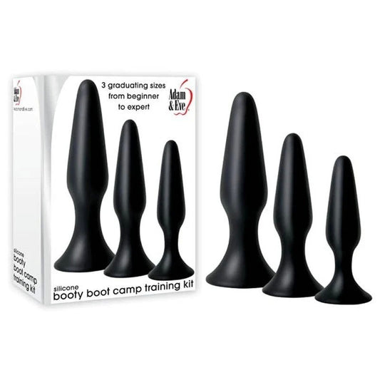 Adam and Eve Silicone Booty Boot Camp 3 Size Anal Training Kit Black - Butt Plugs