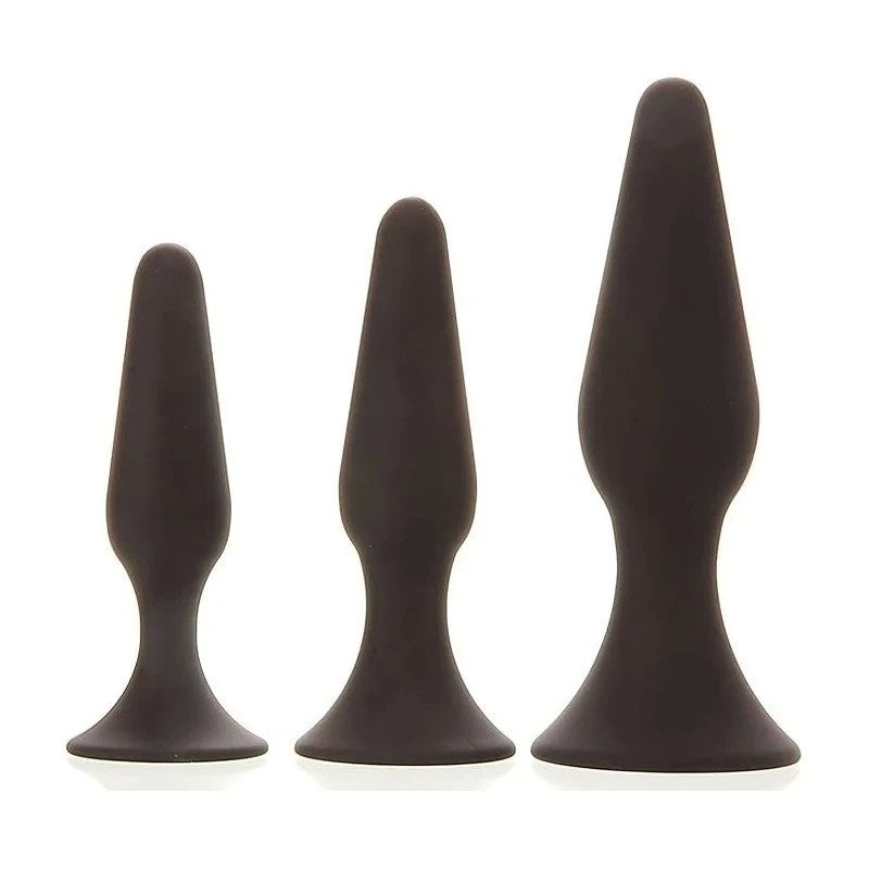 Adam and Eve Silicone Booty Boot Camp 3 Size Anal Training Kit Black Butt Plugs