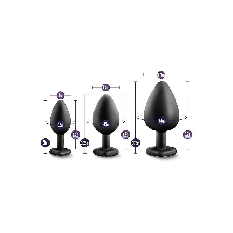 Luxe Bling Anal Plugs Training Kit Black With Rainbow Gems Butt Plugs