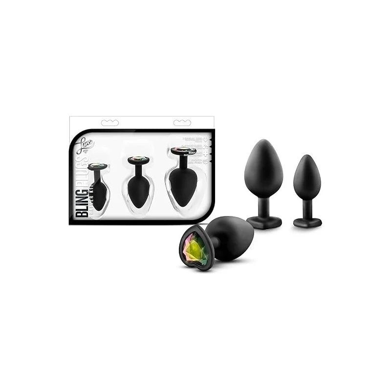 Luxe Bling Anal Plugs Training Kit Black With Rainbow Gems Butt Plugs