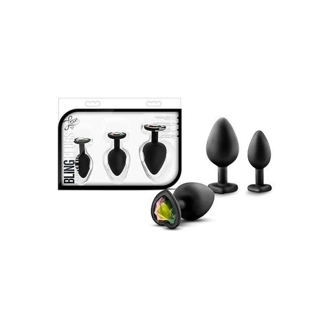 Luxe Bling Anal Plugs Training Kit Black With Rainbow Gems - Butt Plugs
