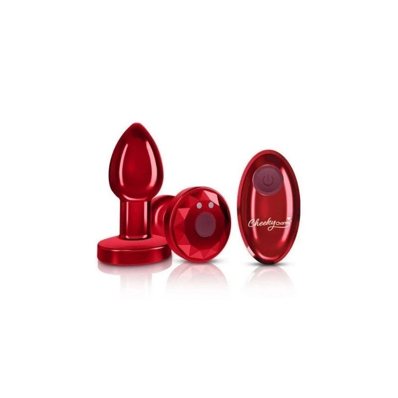 Cheeky Charms Red Rechargeable Vibrating Metal Butt Plug With Remote Butt Plugs