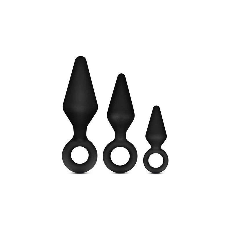 Blush Novelties Anal Adventures Platinum Loop Butt Plug Kit 3 Sizes Black Butt Plugs
