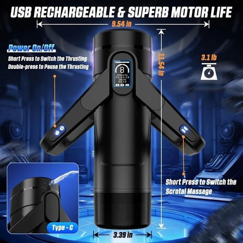 CyberSkin The Wing Thrusting Male Masturbator With Heater Black - Masturbators and Strokers