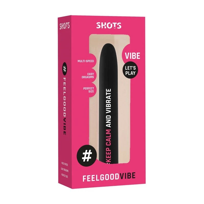 Shots Toys Feelgood KeepCalmAndVibrate Bullet Vibrator Black Bullet Vibrators